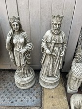 STUNNING KING QUEEN ARTHUR & GUINEVERE INDOOR OUTDOOR GARDEN STATUES 84cm HIGH