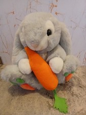 cuddly large grey soft toy rabbit/bunny holding a carrot, 11 inches