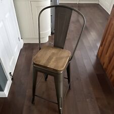 1 Pair Of Tolix Bar Stools Oak Wooden  Seat High Metal Back Bronze Finish