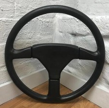 Genuine Momo Ghibli 3 spoke 370mm black leather steering wheel. Dated 1989.   7C