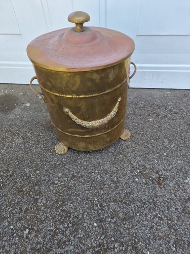 Antique brass coal scuttle - coal,