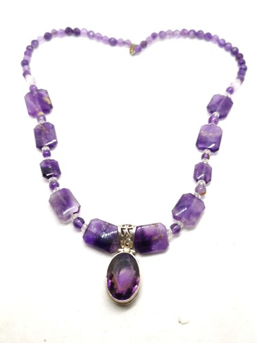 Amethyst beaded necklace - beaded, with