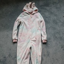 M&S Girls Hooded Unicorn All in One Faux Fur Sparkle Age 15-16 Years VGC