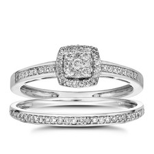 Ernest Jones 9 Carat White Gold 0.25 Carat Diamond 2 Ring Bridal Set Size K 3.0g