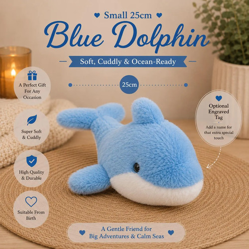 Blue dolphin soft toy - dolphin,