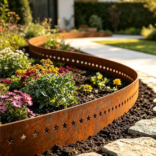 Corten steel lawn edging set - lawn,