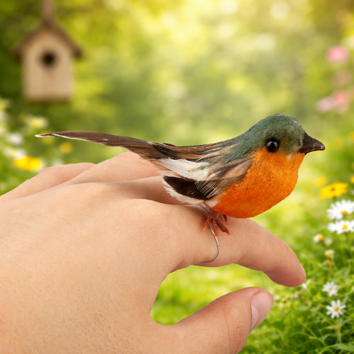 Artificial robin bird clip - artificial, on
