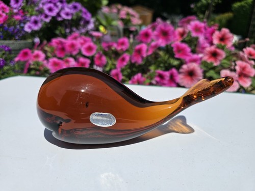 Wedgwood amber glass whale - amber, 7"