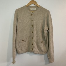 Pringle UK 16 Pure Wool Cardigan Made In Scotland Oatmeal Cream Vintage Warm