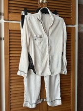 River Island Women’s Cream Satin & Black Lace Pyjama Set Top & Trousers UK S 8 