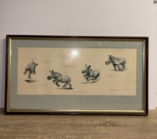 Vintage Signed Limited Edition Print Young Rhinos By Ralph Thompson Home Decor