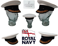 Vintage RN Hat 1968 Royal Navy Officers Capt and Cdr White Dress Visor Cap