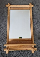 Vintage 70's Bamboo Bevelled Glass Wall Mirror Boho with Shelf 1970s Retro Decor