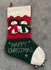 Large Luxury Christmas Stocking With Snowmen And Bells Merry Christmas Stocking