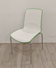 Connection Stacking Chair, White Plastic Seat, Green Back, Chrome Legs