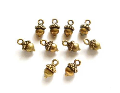 Antique bronze acorn charms - acorn,