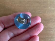 Vintage Bimini Gold Lustre Blue Wheat sheaf Glass Button Flowerpot Mark Rare 40s