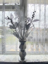 Mirrored Vase With Floral Decorations, White, Silver, Glitter, Grey