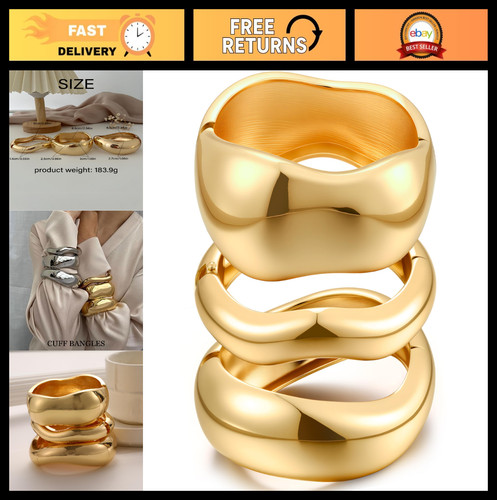 Trendy chunky gold bangle - gold,