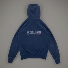 Vintage Schott Fleece Hoodie Men’s Medium Navy Embroidered Full Zip Rare 90s