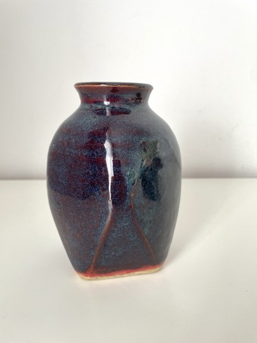 Studio pottery vase blue - pottery,