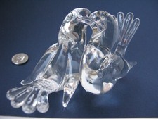 Archimede Seguso Murano Art Glass Clear Crystal Doves Love Birds Label on