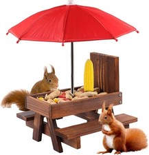 PRITOK Wooden Squirrel Feeder Outdoor: Squirrel Picnic Table Feeder, Squirrel F