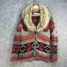 Denim & Supply Ralph Lauren Cardigan Size S Aztec Navajo Fur Collar Warm Winter