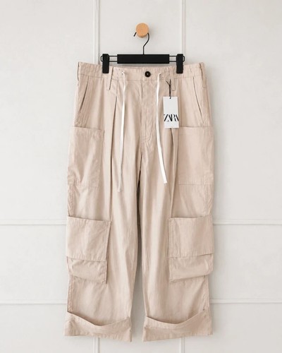 Zara cargo trousers beige wide - zara,
