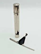 VINTAGE CHROME CIGAR STORAGE TUB HUMIDOR & JAPANESE PIPE CLEANING TOOL