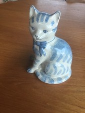 Vintage Rye Pottery Cat Blue &