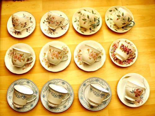 Vintage mismatched cups - x, +