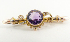 9ct Gold Amethyst Brooch Pearl