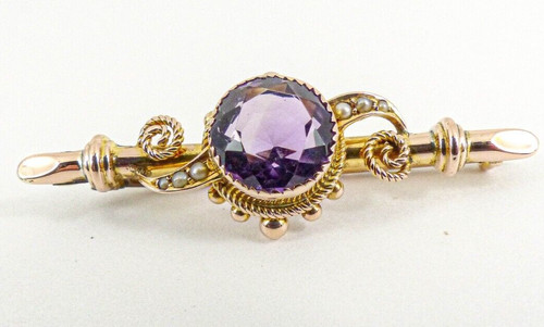 9ct gold amethyst brooch - gold,