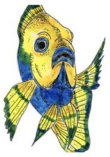 ACEO, PRINT Of My Watercolor Art 💦 , India Ink, Peacock Cichlid Fish