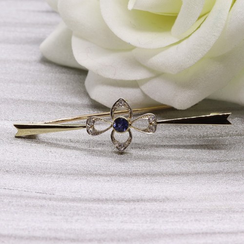 Sapphire diamond brooch - sapphire,