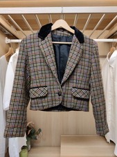 ANNE BROOKS BLAZER UK 8 PETITE MUSTARD MIX TWEED WOOL BLEND VINTAGE crop JACKET
