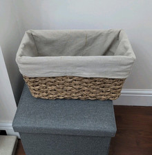 Rush Storage Basket on Metal Frame - With Removable Lining