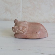 Vintage Natural Soapstone Hippo Hand Carved Pink Kenya Africa 10cm Hippopotamus