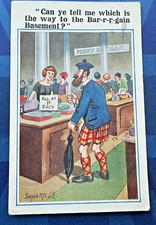 Donald McGill Comic Postcard 1927 Scotsman Tartan Kilt BARGAIN BASEMENT No 5754
