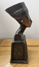Antique 1920's Egyptian Revival Spelter Queen Nefertiti Bust Wooden Base