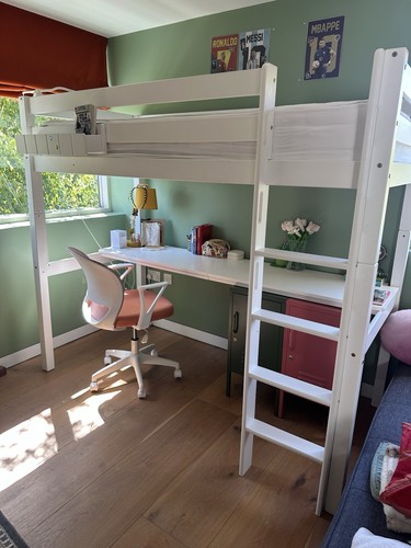 White wooden single loft - single,