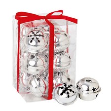 Christmas Jingle Bell Baubles Tree Decoration 12 Pack Snowflake 40mm - Silver