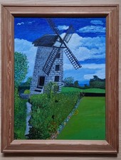 Oil Painting Hedge Windmill