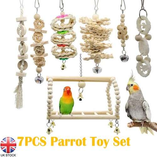 7pcs parrot toys set wooden - toys,