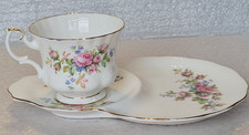 Antique Hand Painted Royal Albert MOSS ROSE Tea Cup & Saucer Snake Plate Set