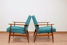 Vintage Armchairs Set Of 2 Teal Upholstery Fabric 1970 Design By H.Lis