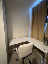 White L-shaped study table and chair for home office (excellent quality)