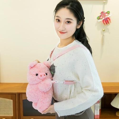 Pink plush pig shoulder bag - pig,