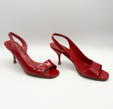 Prada Red Patent Leather Slingback Kitten Heels Pumps Vintage Sz EU 36.5